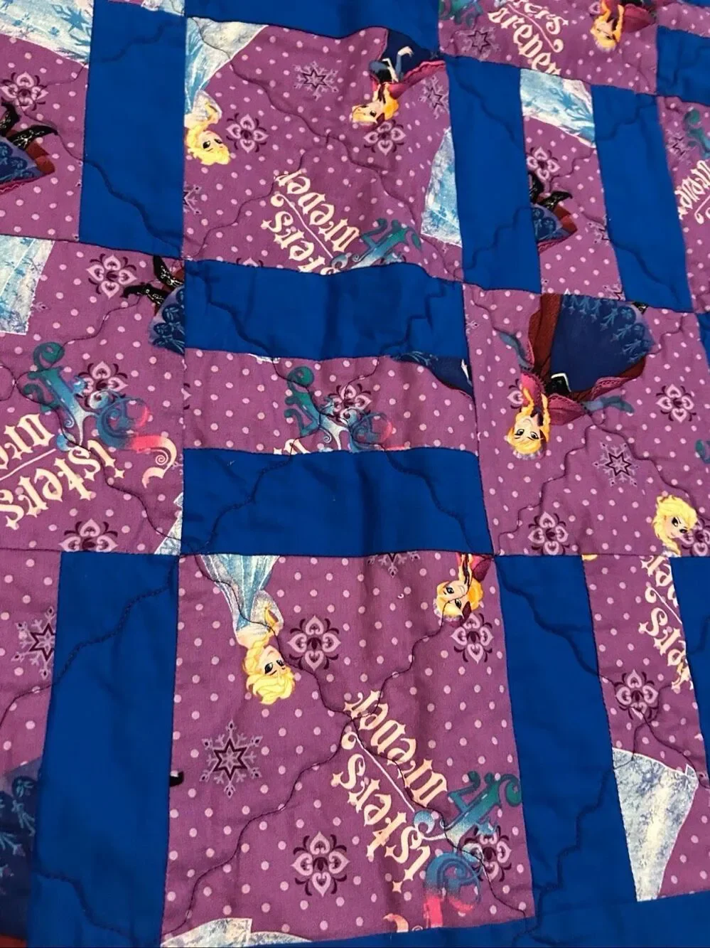 Disney Frozen Quilt Handmade Patchwork Blanket Elsa Anna Sisters Reversible 35x4